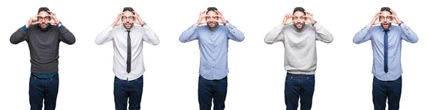 Collage Bell Uomo Affari Sfondo Bianco Isolato Cercando Aprire Gli — Foto Stock