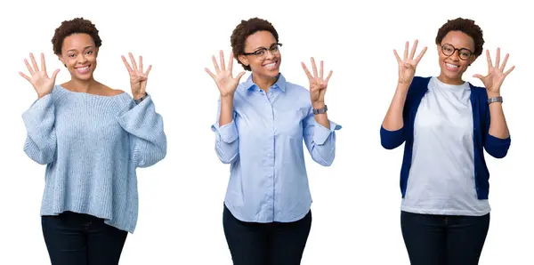 Joven Mujer Afroamericana Con Cabello Afro Sobre Fondo Aislado Mostrando — Foto de Stock