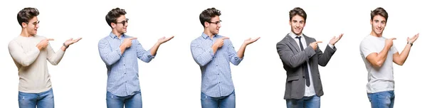 Collage Joven Hombre Negocios Guapo Sobre Fondo Aislado Sorprendido Sonriendo — Foto de Stock