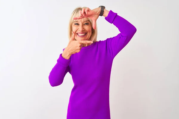 Middle Age Woman Wearing Purple Shirt Standing Isolated White Background — Stock Photo, Image