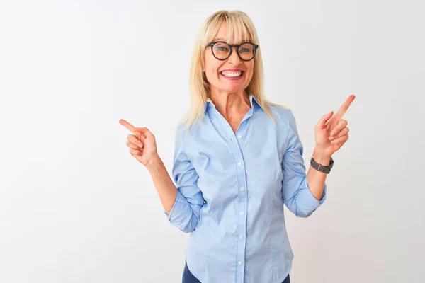 Middle Age Businesswoman Wearing Elegant Shirt Glasses Isolated White Background — Stock Photo, Image