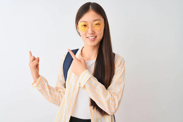 Young Chinese Student Woman Wearing Glasses Backpack Isolated White Background — Stock Photo, Image
