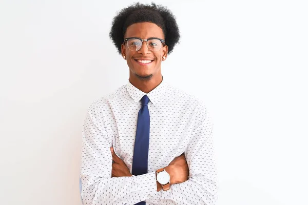 Jovem Empresário Afro Americano Vestindo Gravata Óculos Sobre Fundo Branco — Fotografia de Stock