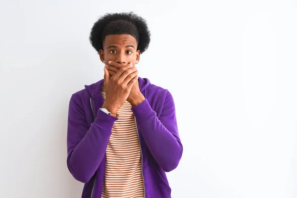 Homem Afro Americano Vestindo Camisola Roxa Sobre Fundo Branco Isolado — Fotografia de Stock