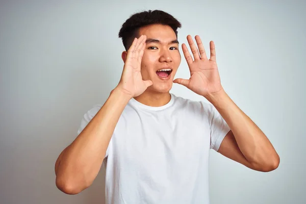 Young Asian Chinese Man Wearing Shirt Standing Isolated White Background — Stock Photo, Image