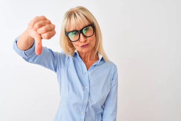 Middle Age Businesswoman Wearing Glasses Shirt Standing Isolated White Background — Stock Photo, Image