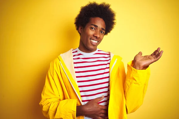 African American Man Afro Hair Wearing Rain Coat Standing Isolated — Stock Photo, Image