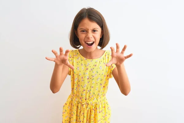 Giovane Bella Bambina Indossa Abito Floreale Giallo Piedi Sopra Isolato — Foto Stock