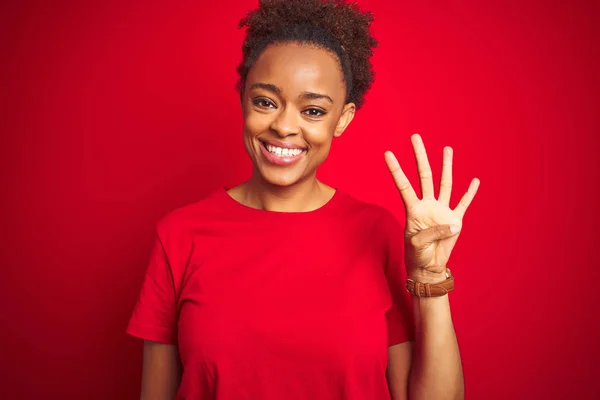 Young Beautiful African American Woman Afro Hair Isolated Red Background — Stock Photo, Image