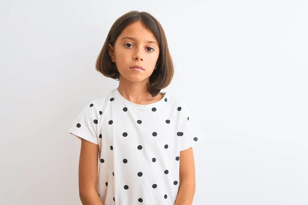 Jong Mooi Kind Meisje Dragen Casual Shirt Staan Geïsoleerde Witte — Stockfoto