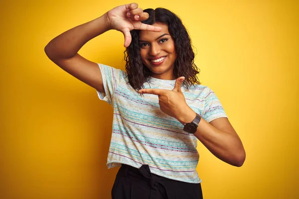 Beautiful Transsexual Transgender Woman Wearing Shirt Isolated Yellow Background Smiling — Stockfoto