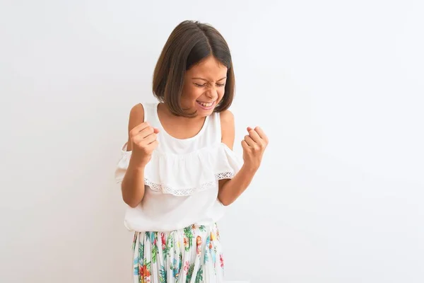 Jong Mooi Kind Meisje Dragen Casual Jurk Staan Geïsoleerde Witte — Stockfoto