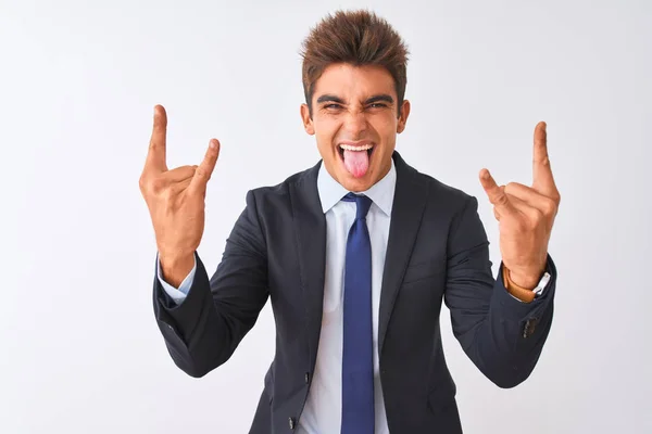 Young Handsome Businessman Wearing Suit Standing Isolated White Background Shouting — Stock Photo, Image