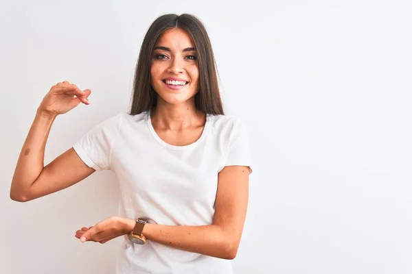 Mulher Bonita Nova Vestindo Shirt Casual Sobre Fundo Branco Isolado — Fotografia de Stock