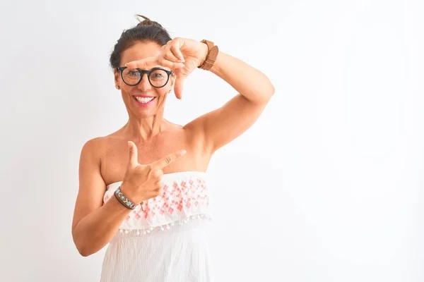 Middle Age Woman Wearing Casual Dress Glasses Standing Isolated White — Stock Photo, Image