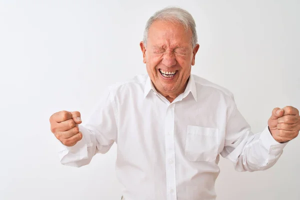 Senior Grey Haired Man Wearing Elegant Shirt Standing Isolated White — Stock Photo, Image