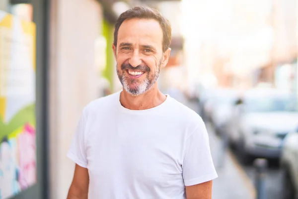 Middle Age Handsome Man Standing Street Smiling — Stock Photo, Image