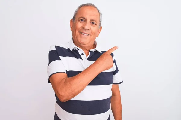 Senior Grey Haired Man Wearing Casual Striped Polo Standing Isolated — Stock Photo, Image