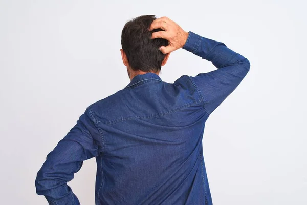 Middle Age Handsome Man Wearing Blue Denim Shirt Standing Isolated — Stock Photo, Image