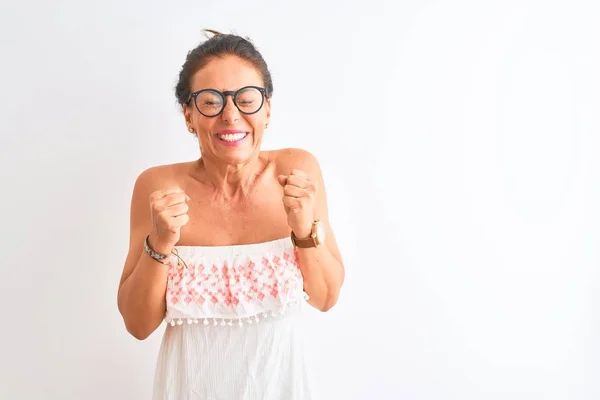 Middle Age Woman Wearing Casual Dress Glasses Standing Isolated White — Stock Fotó