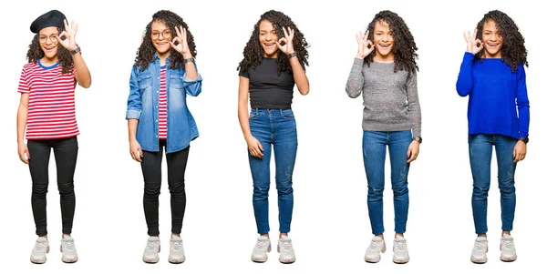 Colagem Bela Jovem Com Cabelo Encaracolado Sobre Fundo Isolado Branco — Fotografia de Stock