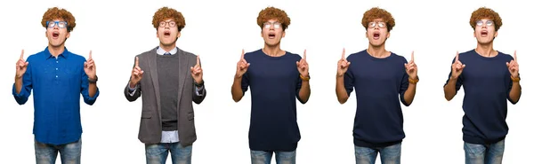 Collage Hombre Negocios Joven Con Gafas Sobre Fondo Blanco Aislado —  Fotos de Stock