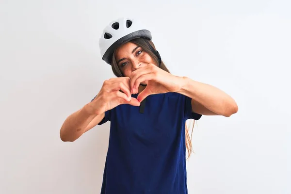 Jeune Belle Cycliste Femme Portant Casque Vélo Sécurité Sur Fond — Photo