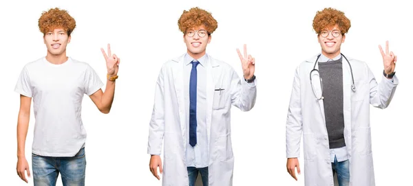 Κολάζ Του Νεαρού Γιατρού Άνδρας Φορώντας Ιατρικό Παλτό Πάνω Από — Φωτογραφία Αρχείου