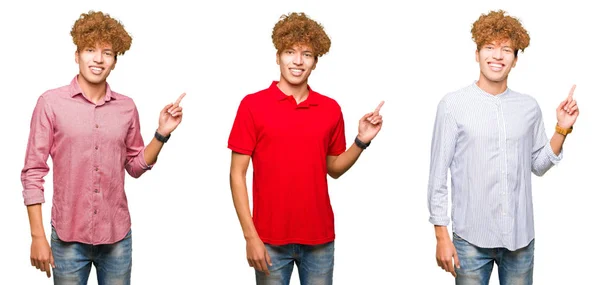 Collage Young Bussines Man Curly Hair Isolated White Background Big — Stockfoto