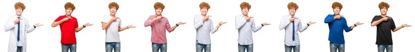 Collage Young Man Wearing Different Looks Isolated White Background Amazed — Stock Photo, Image