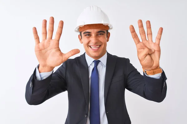 Young Handsome Architect Man Wearing Suit Helmet Isolated White Background — Stock Photo, Image