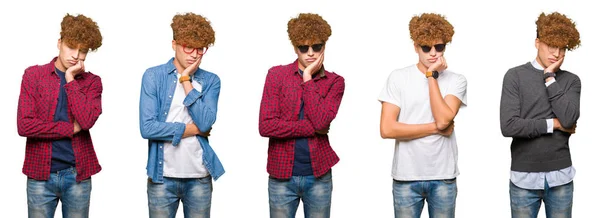 Collage Hombre Negocios Joven Con Gafas Sobre Fondo Blanco Aislado —  Fotos de Stock