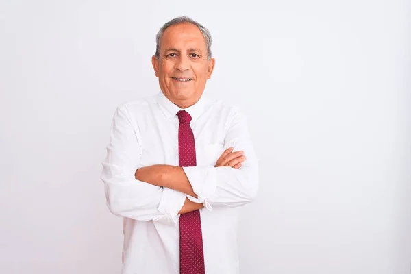 Empresário Cabelos Grisalhos Sênior Vestindo Gravata Elegante Sobre Fundo Branco — Fotografia de Stock