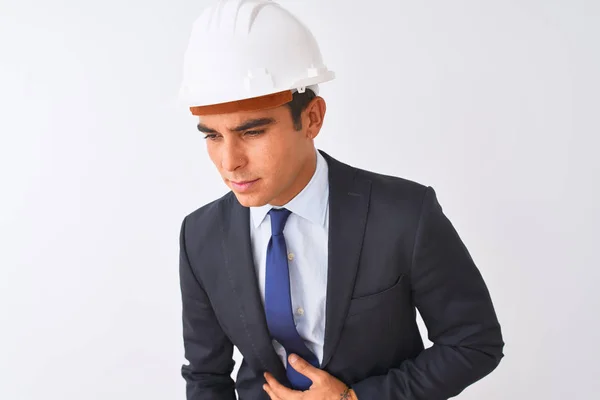 Young Handsome Architect Man Wearing Suit Helmet Isolated White Background — Stock Photo, Image