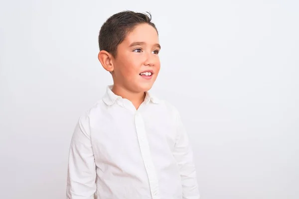 Schöner Kleiner Junge Elegantem Hemd Vor Isoliertem Weißem Hintergrund Der — Stockfoto