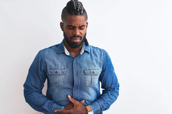 Homem Afro Americano Com Tranças Vestindo Camisa Jeans Sobre Fundo — Fotografia de Stock
