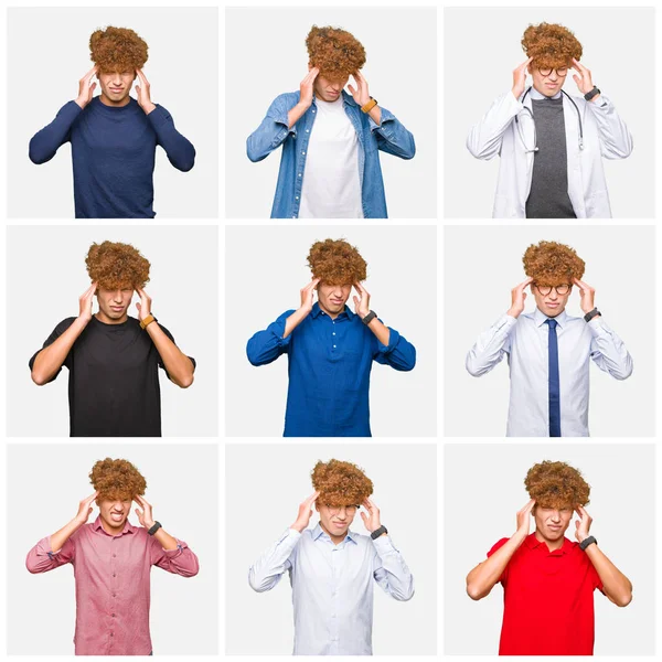 Collage Young Man Wearing Different Looks Isolated White Background Hand — Stock Photo, Image
