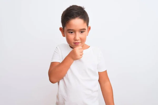 Schöner Kleiner Junge Lässigem Shirt Der Vor Isoliertem Weißen Hintergrund — Stockfoto