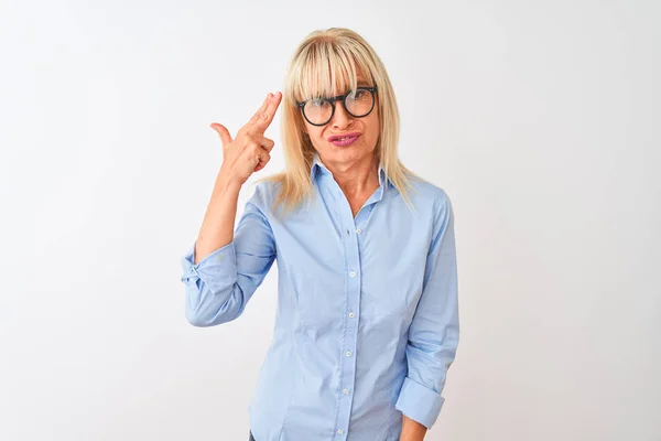 Middle Age Businesswoman Wearing Elegant Shirt Glasses Isolated White Background — Stock Photo, Image