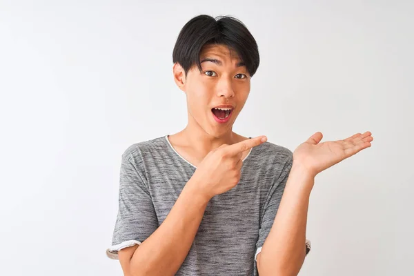 Young Chinese Man Wearing Casual Shirt Standing Isolated White Background — Stock Photo, Image