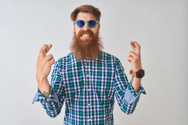 Young Redhead Irish Man Wearing Casual Shirt Sunglasses Isolated White — Stock Photo, Image