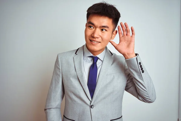 Homme Affaires Chinois Asiatique Portant Costume Cravate Debout Sur Fond — Photo