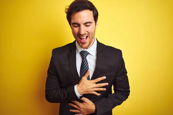 Young Handsome Businessman Wearing Suit Tie Standing Isolated Yellow Background — Stock Photo, Image