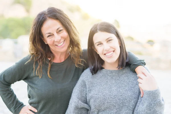 Beautiful Family Mother Daugther Smiling Cheerful Two Happy Women Together — Stock Photo, Image