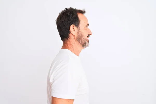 Medio Età Bell Uomo Indossa Casual Shirt Piedi Sfondo Bianco — Foto Stock