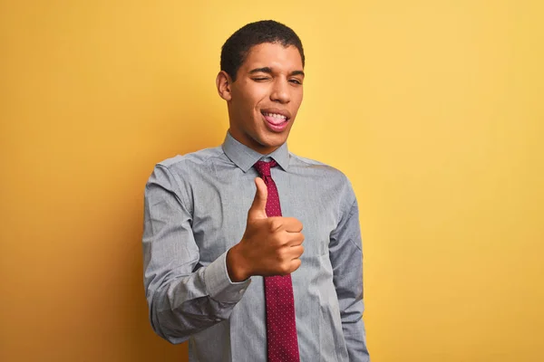 Young Handsome Arab Businessman Wearing Shirt Tie Isolated Yellow Background — Stock Photo, Image