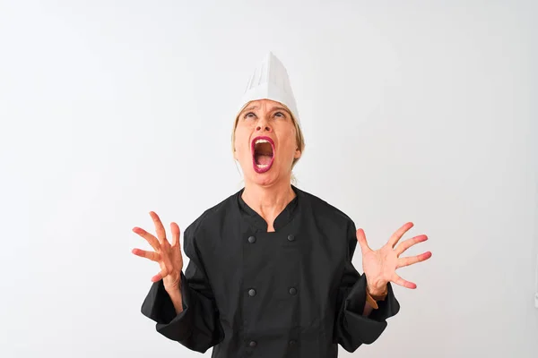 Middle Age Chef Woman Wearing Uniform Hat Standing Isolated White — Stock Photo, Image