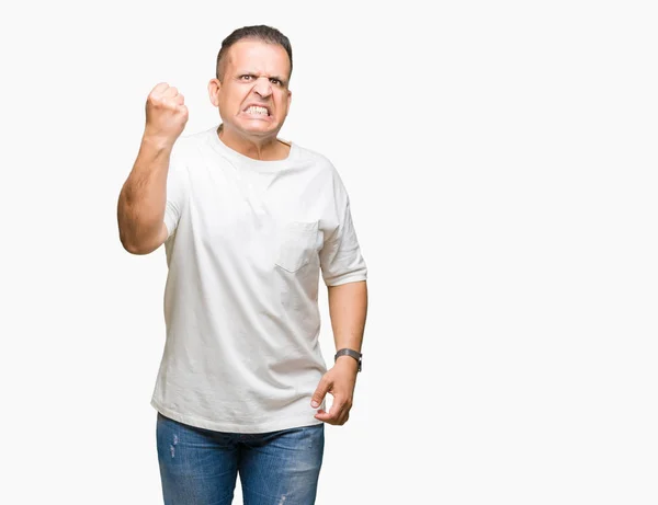 Media Edad Árabe Hombre Wearig Camiseta Blanca Sobre Fondo Aislado —  Fotos de Stock