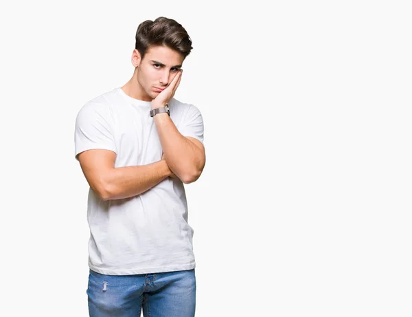 Young Handsome Man Wearing White Shirt Isolated Background Thinking Looking — Stock Photo, Image