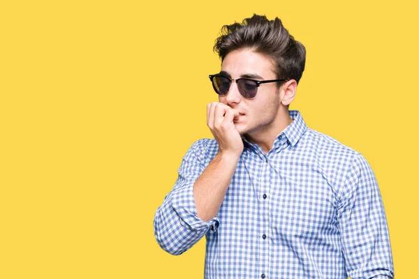 Young Handsome Man Wearing Sunglasses Isolated Background Looking Stressed Nervous — Stock Photo, Image